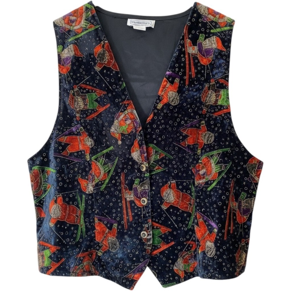 Impressions of California Vest Womens XL Skiing Santa Velvet Holiday 1992 Vtg